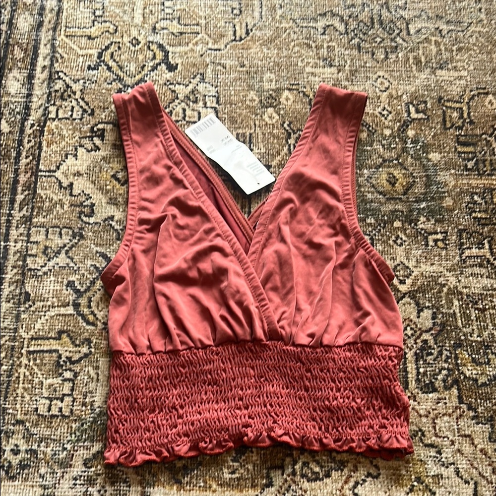 NWT Urban Outfitters Pink Smocked Crop Tank